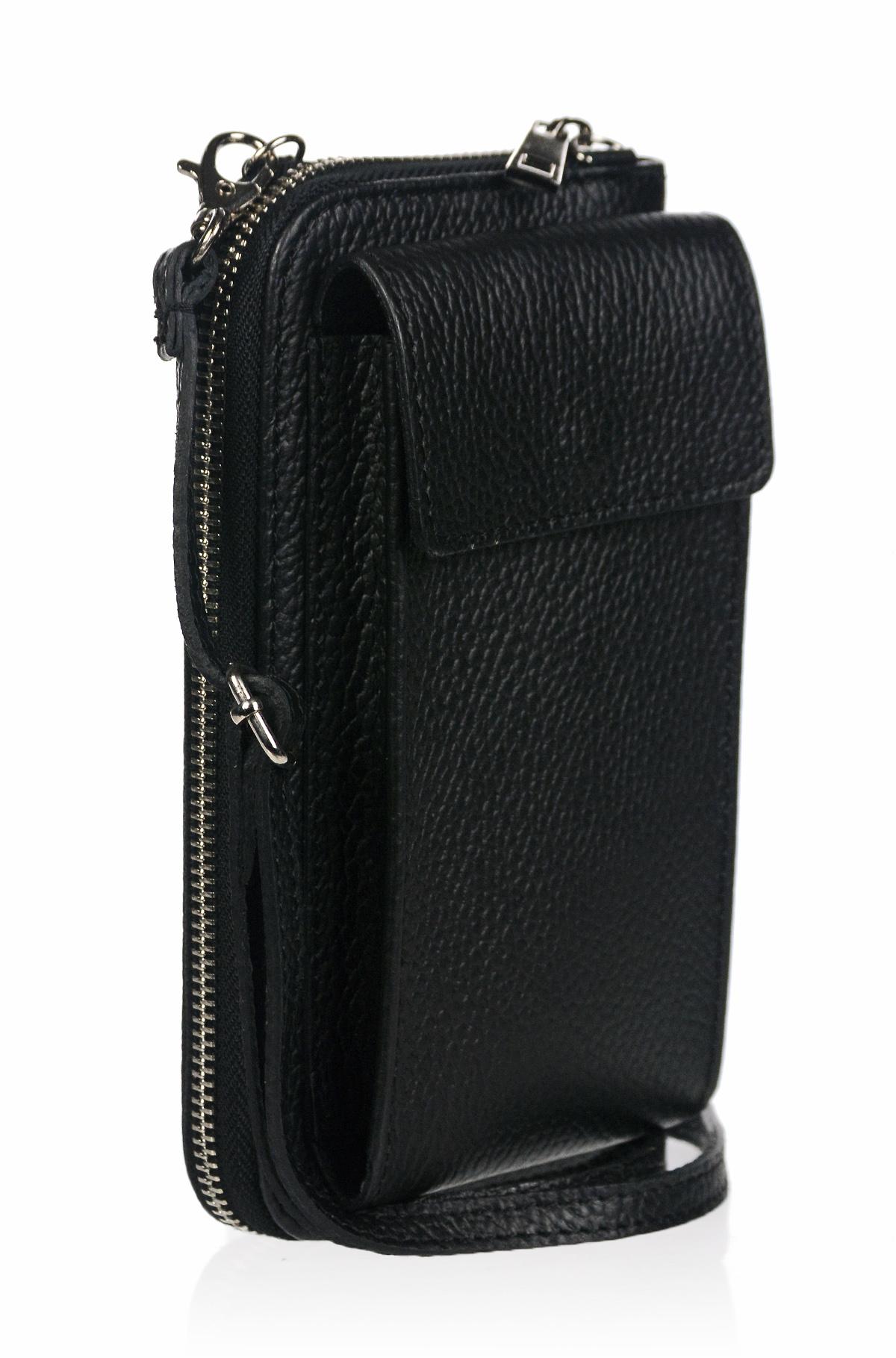 OLIVIA SHOES praktická čierna kožená crossbody peňaženka s vreckom MICHAELA